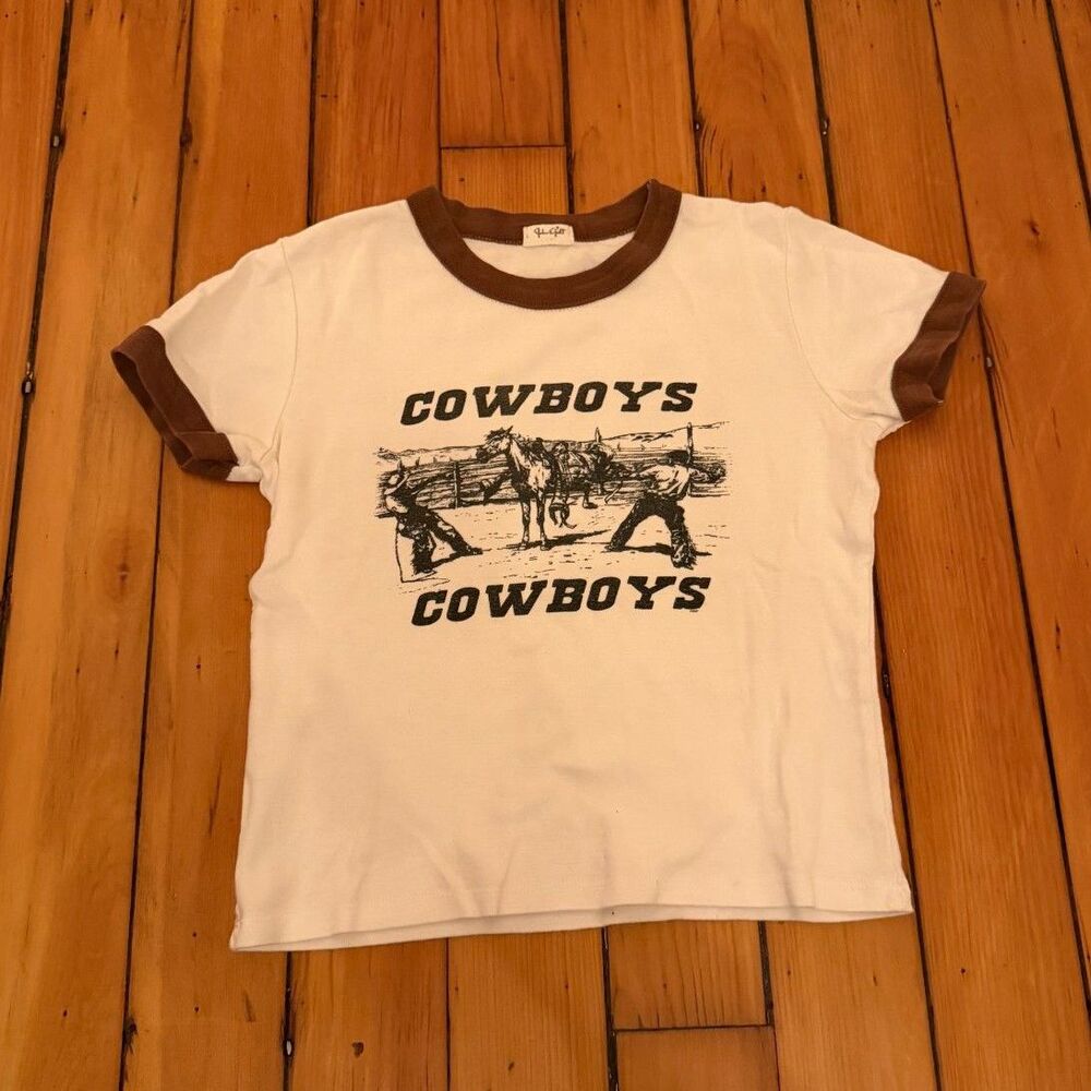 Brandy Melville white baby tee t-shirt cowboys ONE SIZE cotton
